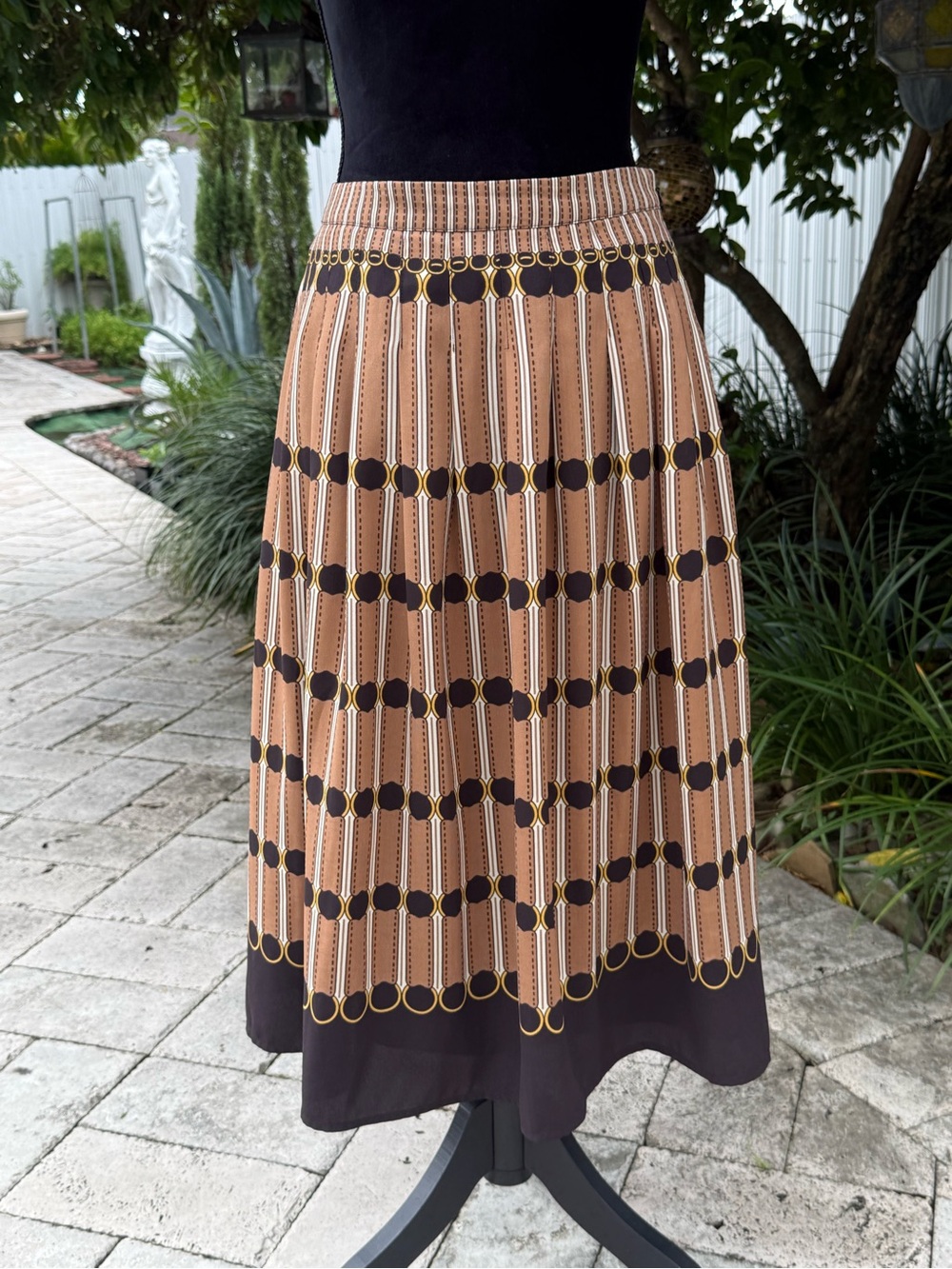 VTG Style Talbots Accordion Pleat Midi Skirt Neutral Geo Print